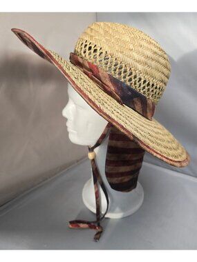 Patriotic Straw Sun Hat With USA Flag Print & Neck Flap Summer Beach Style